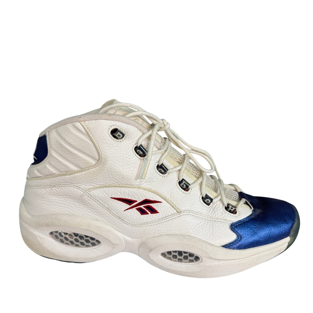 Reebok Question Mid Blue Toe White Metallic Blue Basketball Shoes Allen Iverson
